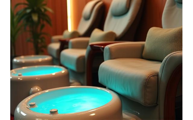 Coin spa pédicure apaisant avec fauteuil confortable et lumières douces