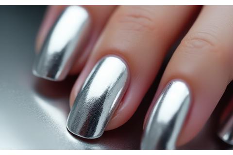 Manucure effet chrome argenté, très tendance